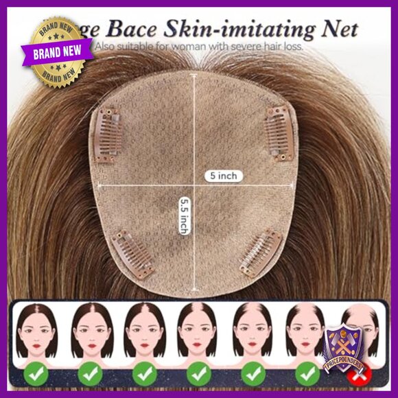 Large Coverage Human Hair Topper for Thin Hair, No Bangs, 5x5.5 Inch main image 6